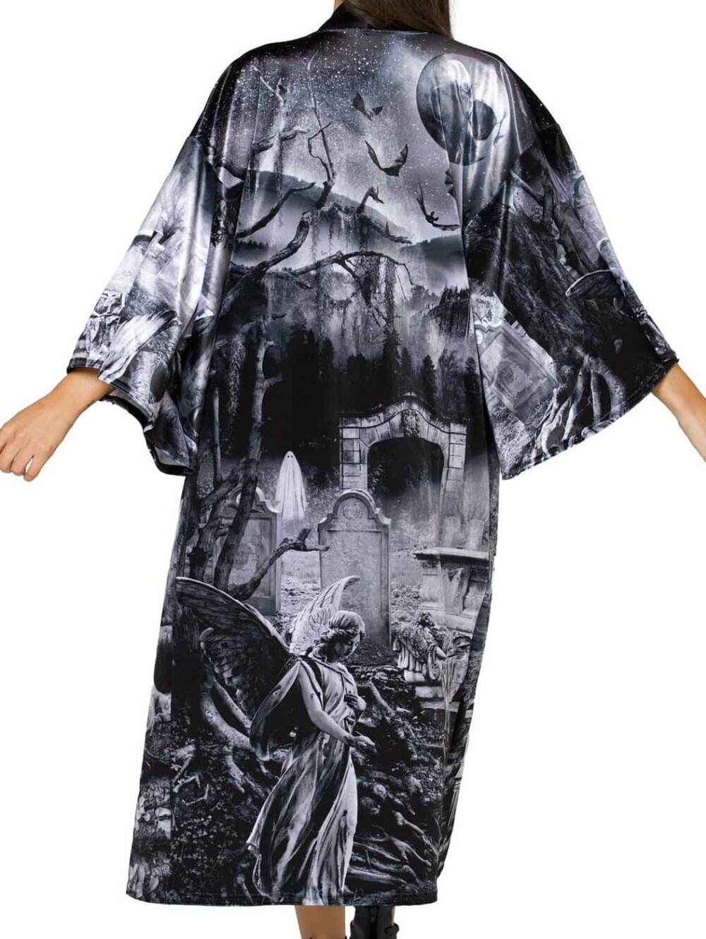 Blackmilk Necropolis Graveyard Print Velvet Swan Full Length Kimono Style Jacket